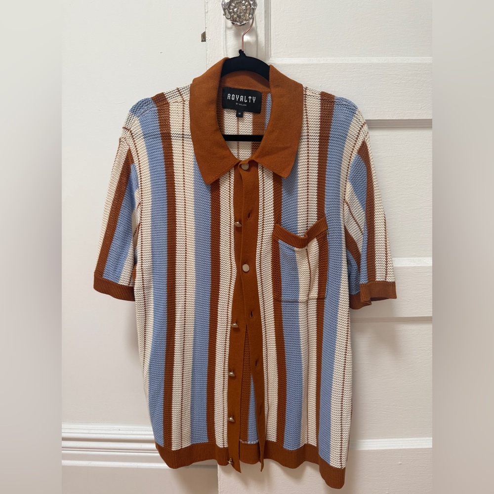 Royalty Brown and Blue Knit Button Down Shirt